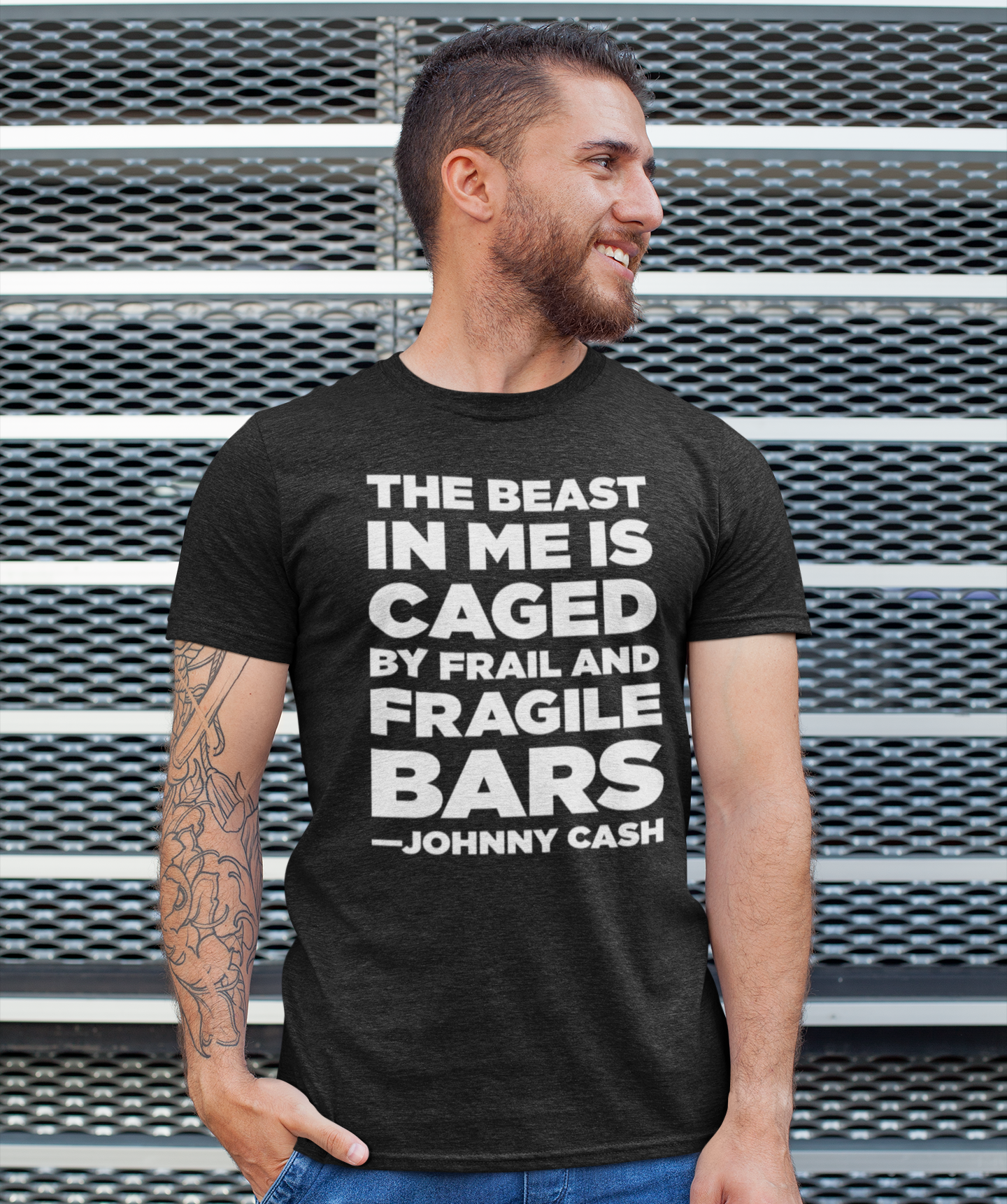 Johnny Cash Unisex Bella+Canvas Shirt - The Beast In Me Is Caged